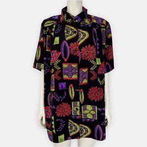 Vintage 1990s Colorful Geometric Button Down Short Sleeve Shirt Size 1X